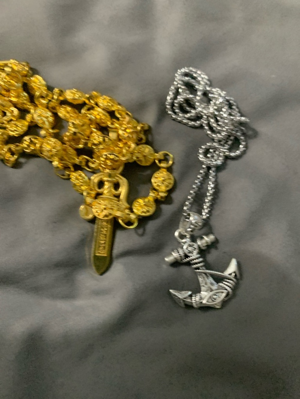 Gold Coin Link Necklace & Silver Anchor Pendant Necklace - Gold & Silver